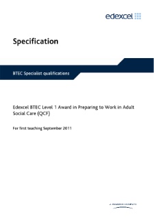 BTEC Level 1 Award in Preparing to Work in Adult Social Care specification